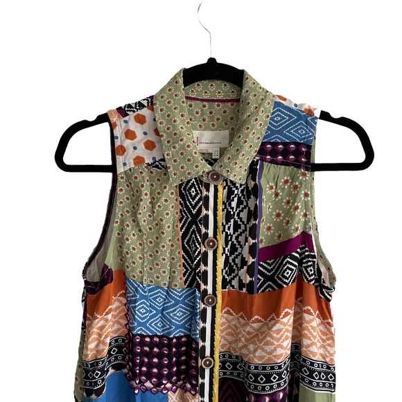 (SOLD) ANTHROPOLOGIE Everyway Sleeveless Button Front Midi Dress Patches 6 - Picture 2 of 14